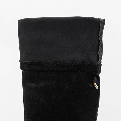 Černé velurové kozačky Nubi nad kolena na vysokém podpatku - Obuv