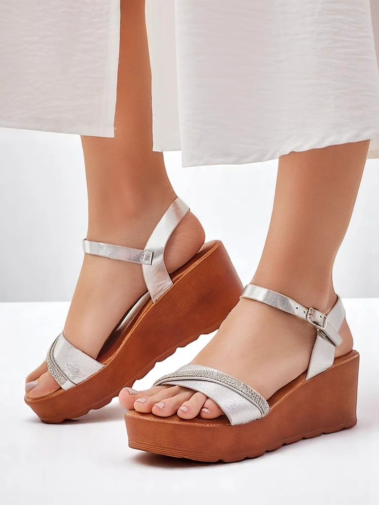 Royalfashion Dámské sandály na klínu s kamínky a třpytkami Aurora Glow