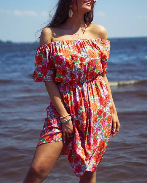 Жіноча квітчаста міні-сукня Royalfashion а-ля гіпюрова червона