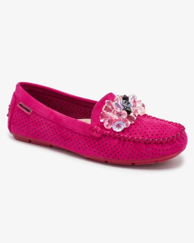 Ажурні жіночі мокасини Royalfashion Fuchsia з декоративними кристалами Cizzas