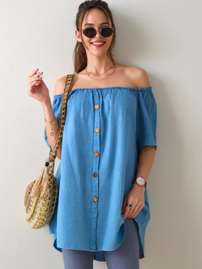 Royalfashion Dámská bavlněná blůza ve španělském stylu s dekorativními knoflíky