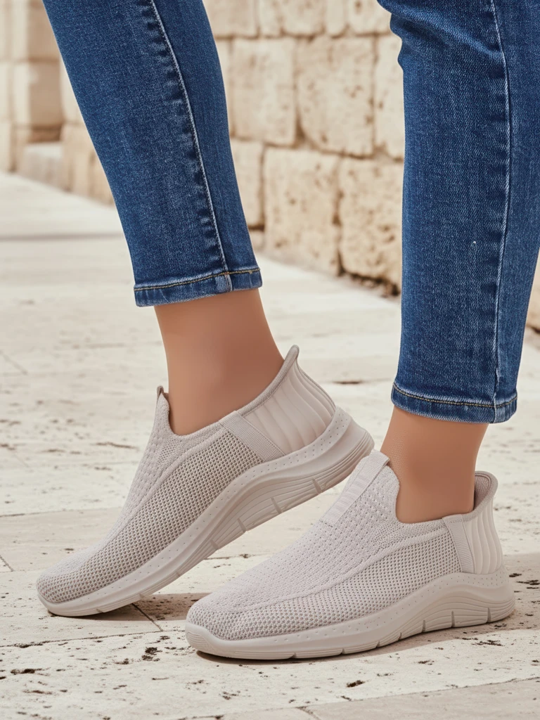 Aurelia Comfort Béžové Nazouvací Dámské Boty z Tkaniny Na Plochém Podpatku