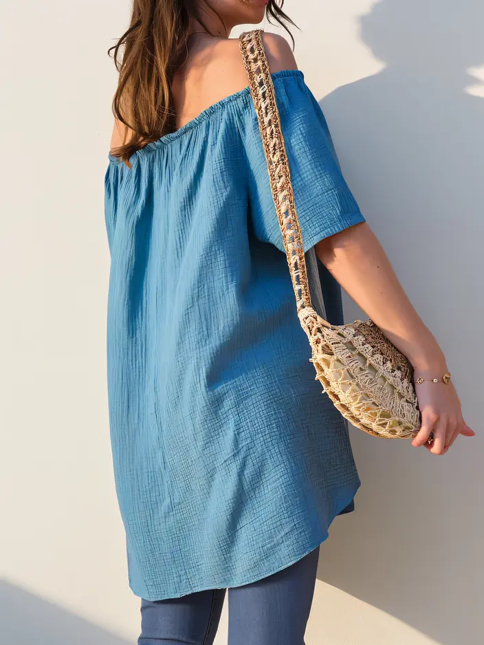 Royalfashion Dámská bavlněná blůza ve španělském stylu s dekorativními knoflíky