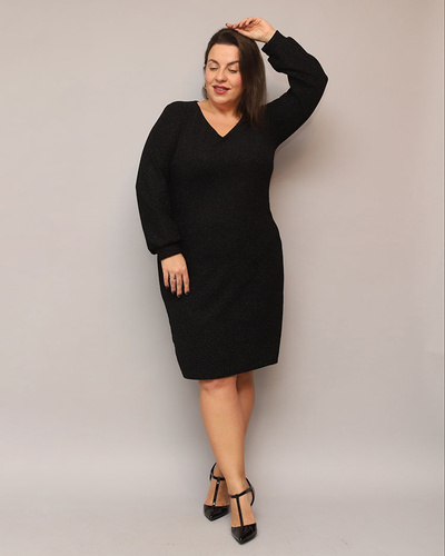 Royalfashion Třpytivé dámské šaty nad kolena v černé barvě PLUS SIZE