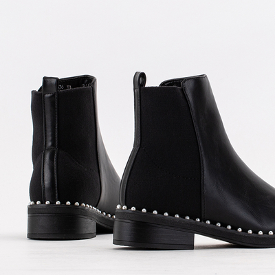 Černé dámské kotníkové boty s ozdobnými perličkami značky Manoris - Footwear