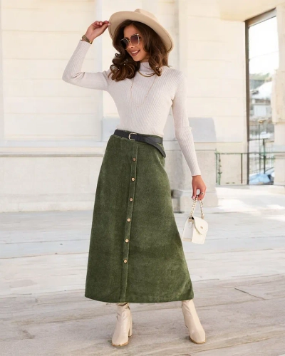 Royalfashion Жіноча спідниця міді з декоративними ґудзиками