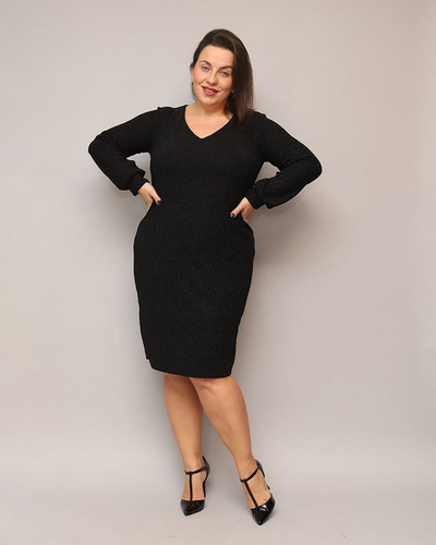 Royalfashion Třpytivé dámské šaty nad kolena v černé barvě PLUS SIZE