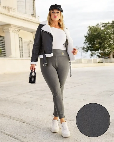 Dámské leggings PLUS SIZE značky Royalfashion s flísovým lemem