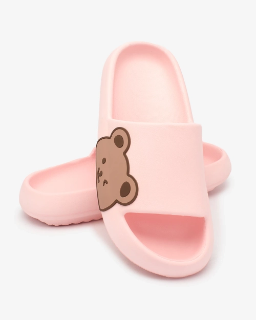 Рожеві жіночі гумові шльопанці Royalfashion з ведмедиком Leverika