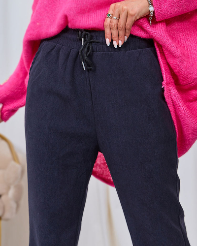 Royalfashion Námořnicky modré dámské manšestrové kalhoty