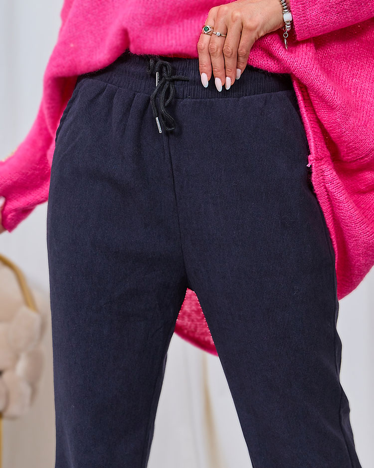 Royalfashion Námořnicky modré dámské manšestrové kalhoty