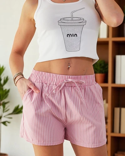Royalfashion Dámské kraťasy s elastickým pasem a stahovacími šňůrkami v pruhovaném vzoru