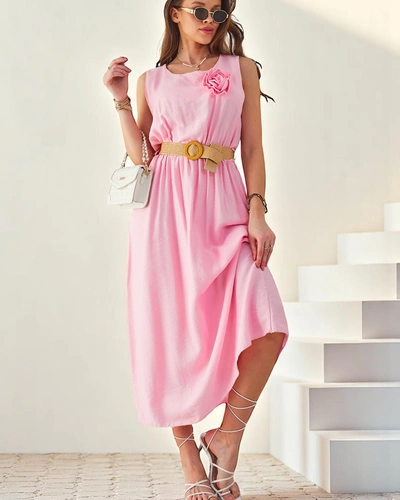 Midi šaty Royalfashion pro ženy se šlemi, s kulatým výstřihem a dekorační květinou