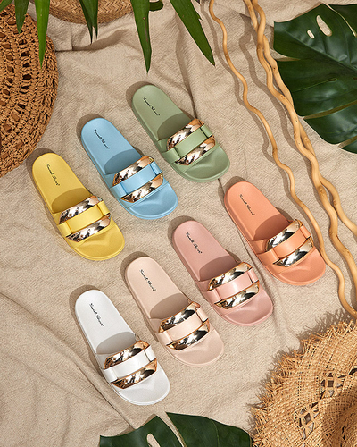 Dámské zelené pantofle se zlatým ornamentem Serina - Obuv