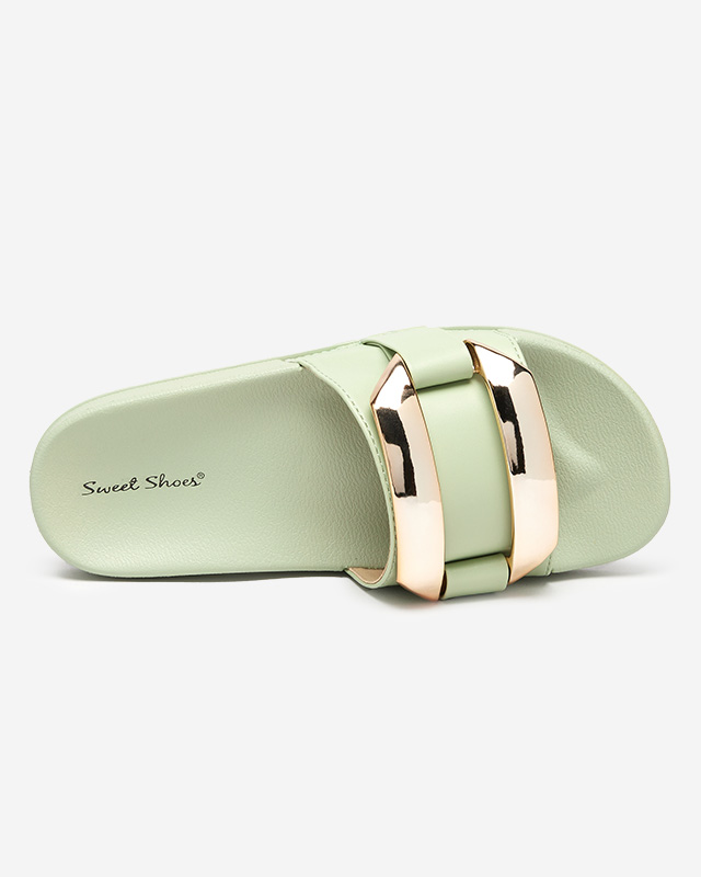 Dámské zelené pantofle se zlatým ornamentem Serina - Obuv