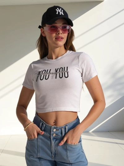 Royalfashion Dámský bavlněný crop top s nápisem