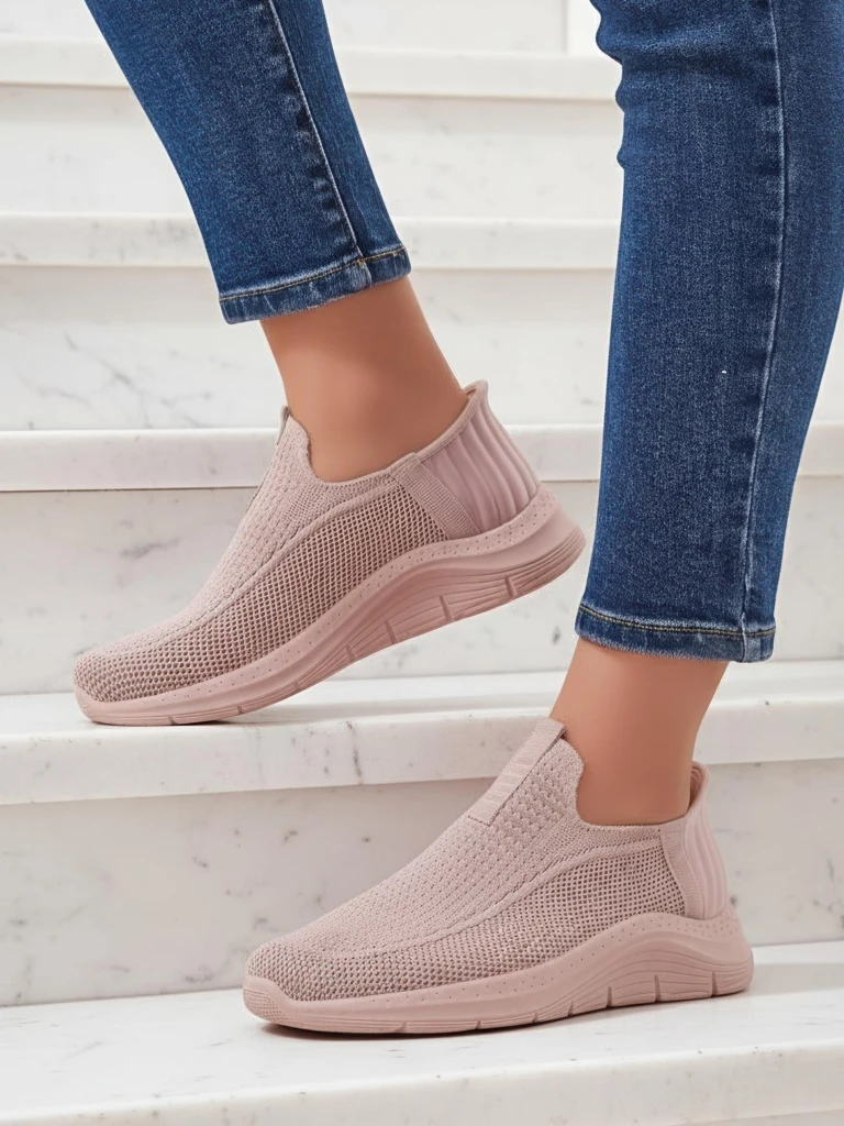 Dámské tenisky Apollo Rosa – růžové boty slip-on z tkaniny na ploché podrážce