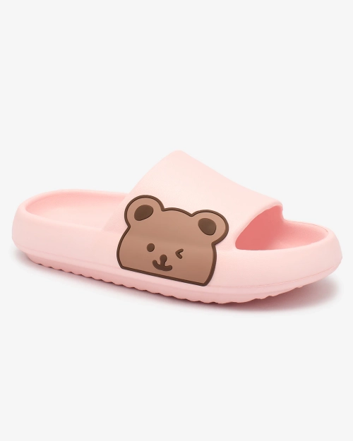 Рожеві жіночі гумові шльопанці Royalfashion з ведмедиком Leverika