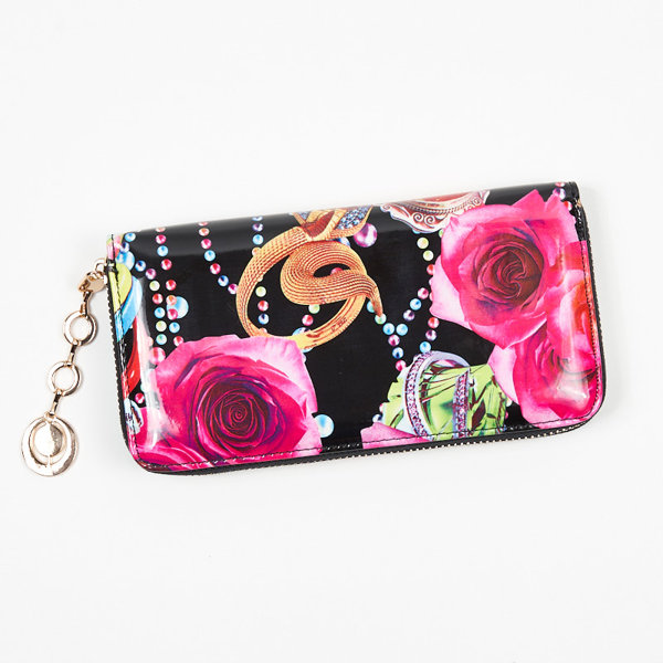 Чорний жіночий великий гаманець з рожевими квітами - Аксесуари