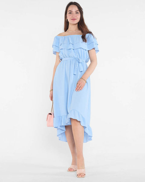 Небесно-блакитна жіноча сукня з воланами