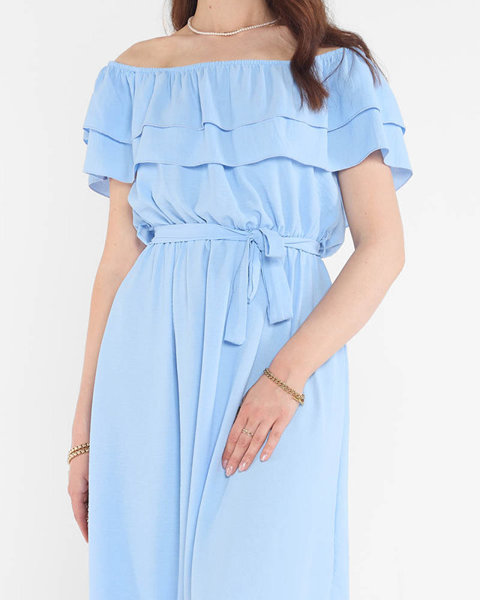 Небесно-блакитна жіноча сукня з воланами