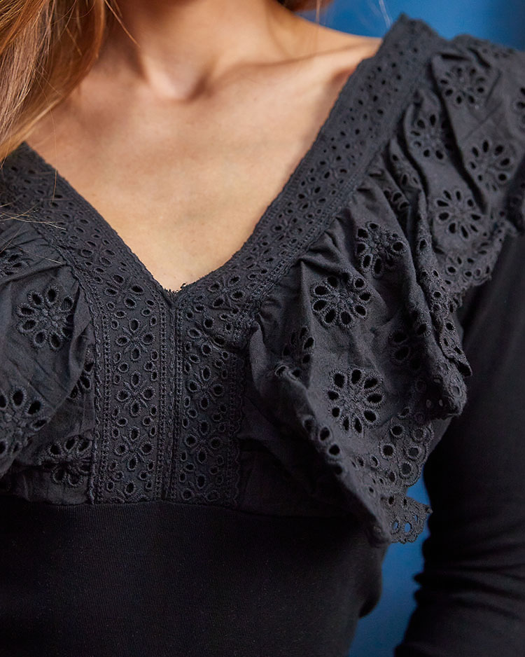 Royalfashion Чорна жіноча блуза з мереживом