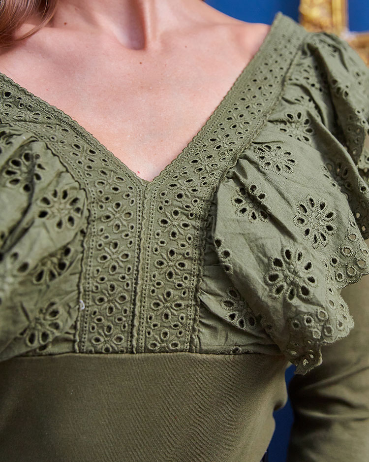 Royalfashion Зелена жіноча блуза з мереживом