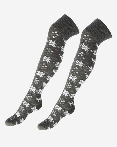 Шкарпетки жіночі різдвяні вище коліна темно-сірі - Нижня білизна