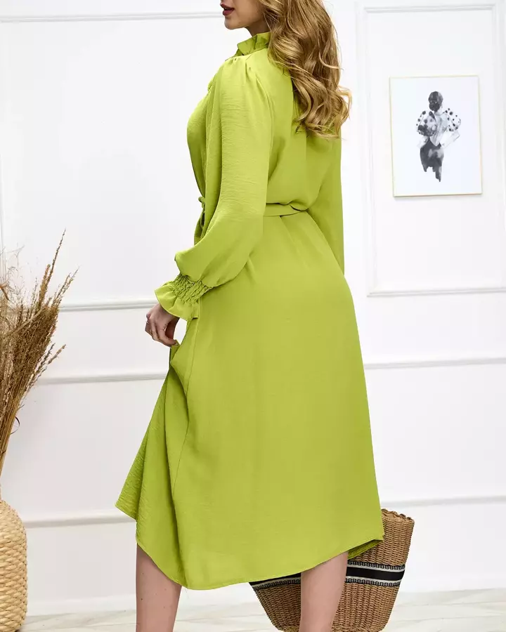 Світло-зелена жіноча довга сукня із зав'язкою на талії - Одяг