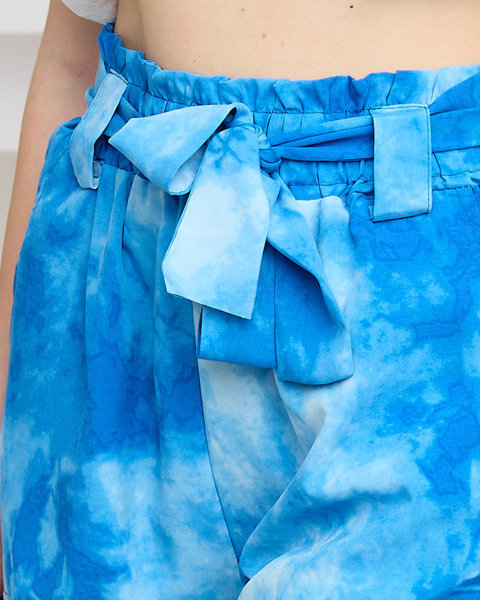 Жіночі тканинні шорти з синім принтом - Одяг